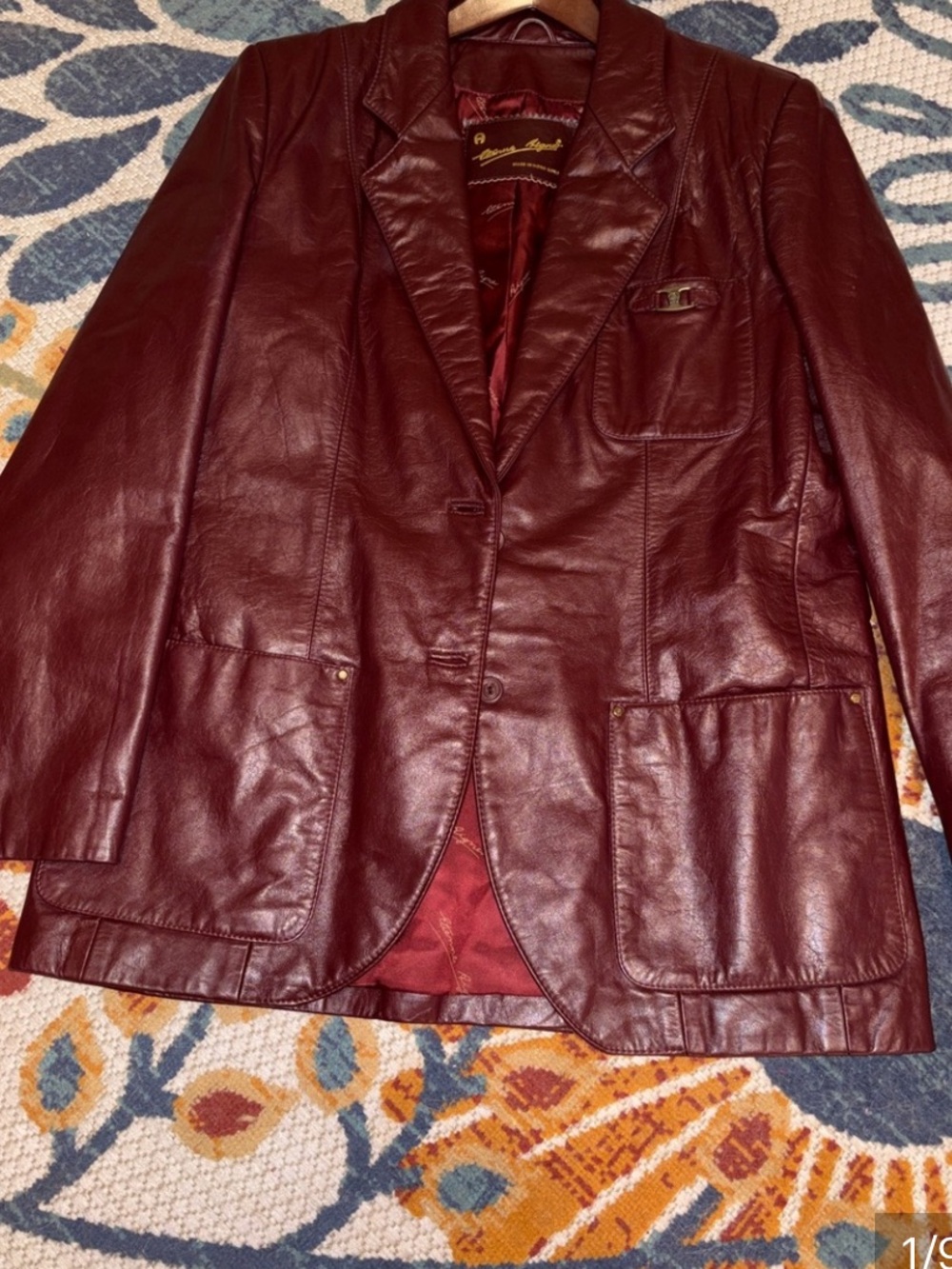 Etienne Aigner Wine Leather Blazer Jacket